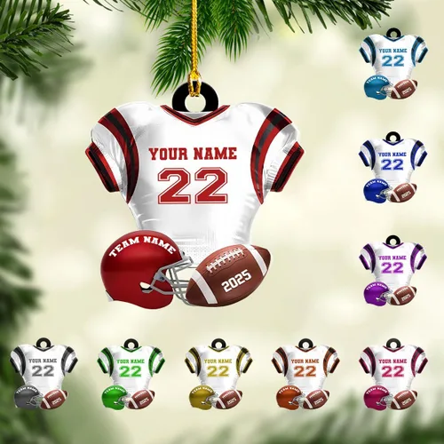 Miniatura 11 de Adornos de fútbol personalizados, hombreras y casco, adorno de Navidad, regalo de jugador estadounidense, regalo para niños y niñas, decoración