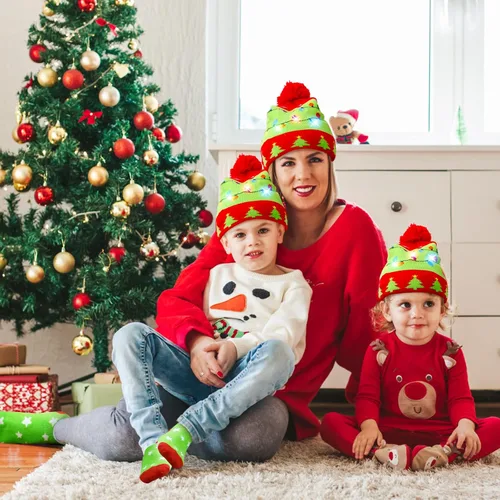 Miniatura 2 de MGparty Gorro de Navidad con luz LED, gorro de punto con calcetines de tripulación, regalos de fiesta de Navidad para adultos y niños