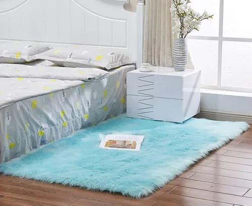 Miniatura 15 de Alfombra de piel sintética suave de lujo de piel de oveja esponjosa y lanuda para silla de dormitorio, sofá o para salón, color rosa bebé, alfombra