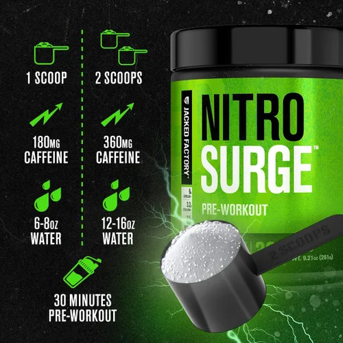 Miniatura 4 de Jacked Factory NITROSURGE Suplemento Pre Entrenamiento - Energía Sin Límites, Ganancias Instantáneas de Fuerza, Enfoque Claro, Bombeos Intensos