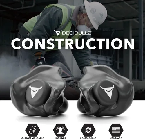 Miniatura 7 de Decibullz - Tapones para oídos moldeables a medida, 31 dB NRR más alto, protección auditiva cómoda para disparar, viajar, trabajar y conciertos Negro