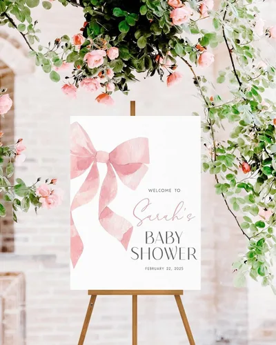 Miniatura 21 de Letrero de Bienvenida para Baby Shower de Flores Silvestres, Letrero de Baby Shower con Lazo Rosa, Póster de Bienvenida para Baby Shower, Decoración