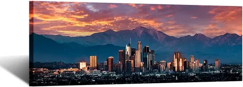iKNOW FOTO Lienzo de paisaje urbano para pared, póster de California in Sunrise, impresiones en lienzo de arte famoso de Estados Unidos, decoración