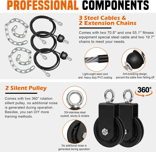 Miniatura 6 de Sistema de polea de cable de peso SERTT para gimnasio, accesorios actualizados de polea de cable para tracción LAT, flexión de bíceps, tríceps, Negro