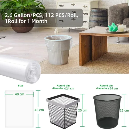 Miniatura 2 de Bolsas pequeñas de basura Waikas de 2.6 galones, 110 unidades, 40 * 48 cm, 3 g/unidad, sin olor, transparentes Blanco de 2.6 galones