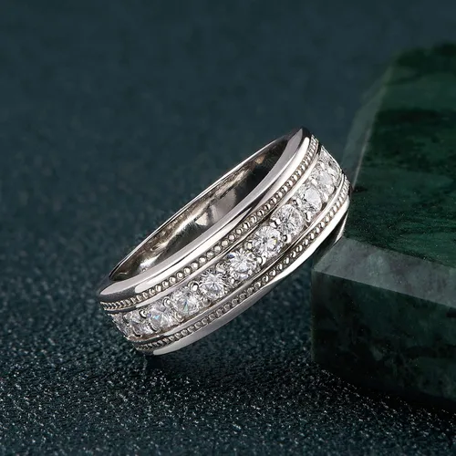 Miniatura 2 de SweetJew Anillo de boda para hombre, plata de ley 925, anillo de boda para él, 1 quilates, 11, redondo, 5A, circonita cúbica, anillos de promesa