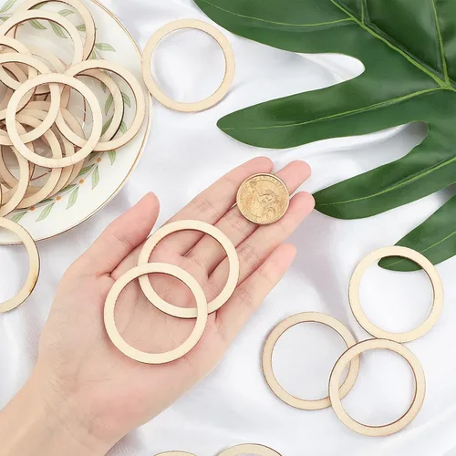 Miniatura 4 de NBEADS 100 piezas de madera sin terminar de 1.96 pulgadas con forma de anillos, adornos circulares, rebanadas de madera en blanco para pintura