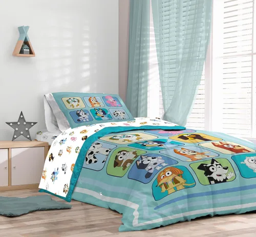 Miniatura 6 de Sunny Side Up Bluey & Friends - Juego de edredón tamaño completo, ropa de cama infantil de 7 piezas, incluye edredón, sábanas y funda de almohada