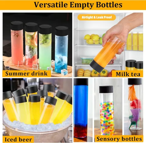 Miniatura 6 de DI QIU REN Paquete de 16 botellas de plástico transparente, botellas sensoriales vacías con tapas, botellas de jugo reutilizables, recipientes