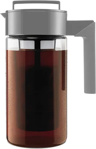 Takeya Cafetera de café frío de lujo, jarra Tritan sin BPA con tapa hermética a prueba de fugas, mango de agarre de silicona, filtro de malla fina,