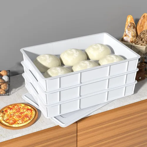 Miniatura 5 de Paquete de 4 cajas de prueba de masa de pizza comercial con tapa Contenedor de masa para pizza, tapa a juego, duradero y fácil de limpiar, gran