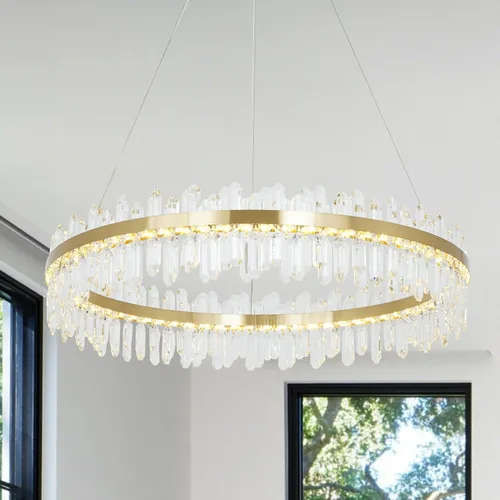 Miniatura 14 de Lámpara de araña de cristal moderna, luz LED, lámpara colgante con pantalla de acero inoxidable, candelabros para isla, luz para techo, comedor, 12