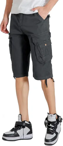 Miniatura 5 de Pantalones cortos cargo con cintura elástica para hombre, con bolsillo con cremallera, ajuste relajado, elásticos, ligeros, de algodón