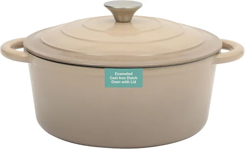 Gibson Home Addlestone - Olla holandesa de hierro fundido esmaltado de 5 cuartos de galón con tapa, redonda, apta para horno hasta 500 °F, ideal