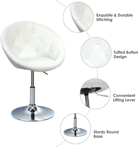 Miniatura 7 de HAPPYGRILL Silla de tocador, taburetes de bar giratorios con marco cromado y respaldo redondo copetudo, silla de maquillaje de altura ajustable