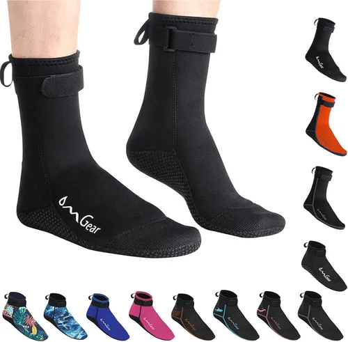 Miniatura 9 de Calcetines de agua de neopreno, calcetines de playa tipo botines de 0.118 pulgadas, con costuras invisibles antideslizantes para traje de neopreno