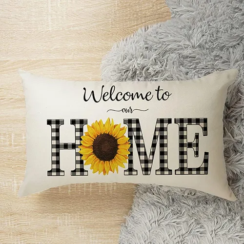 Miniatura 2 de Funda de cojín de patio al aire libre con diseño de girasol, decoración del hogar, algodón y lino, 20 x 12 pulgadas