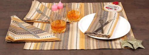 Miniatura 7 de Paquete de 12 servilletas de cena de 100% algodón con rayas de salsa de gran tamaño de 20 x 20 pulgadas con esquinas en inglete y dobladillo