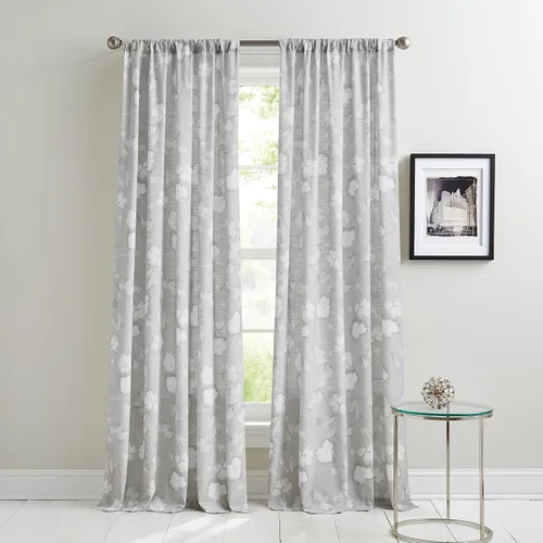 DKNY Cortinas florales de diente de león para ventana de sala de estar, par de paneles con bolsillo para barra, 63 pulgadas, color gris