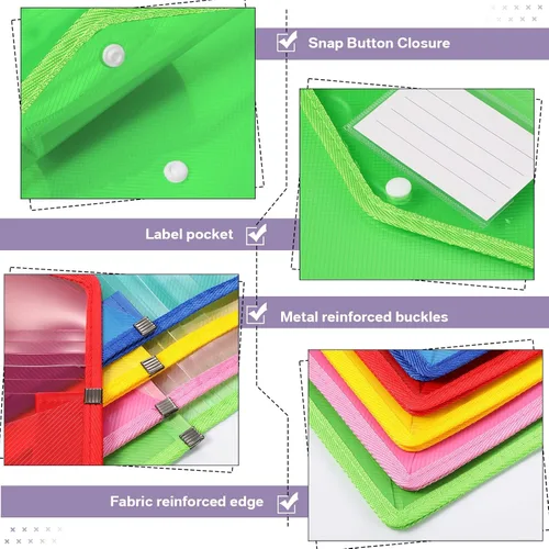 Miniatura 3 de Carpetas de plástico para archivos, 10 unidades, sobre expandible, carpeta organizadora de documentos con cierre a presión y bolsillo, bolsa
