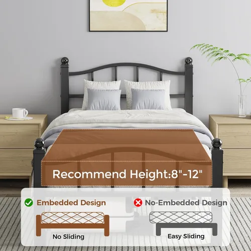 Miniatura 3 de Marcos de cama individuales de metal, diseño sin ruido y almacenamiento debajo de la cama, marcos de cama resistentes con cabecero, no necesita