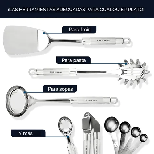 Miniatura 4 de Home Hero Juego de Utensilios de Cocina de Silicona - Herramientas Resistentes al Calor y Arañazos para Utensilios de Cocina Antiadherentes - Mangos