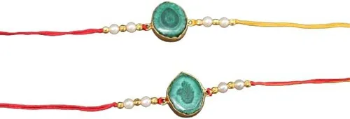 Miniatura 3 de HiJet Rakhi-Hijet - Paquete de 2 pulseras de hilo para hermano/Bhai On Rakshabandhan para protecciones y bendiciones, tamaño libre, Gema, Ágata