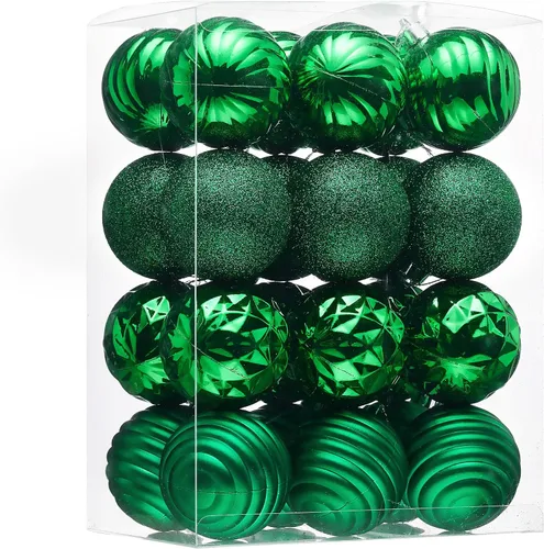 Valery Madelyn - Adornos de árbol de Navidad, juego de 24 esferas verdes irrompibles, adorno colgante de 2.36" en paquete para decoración de fiesta