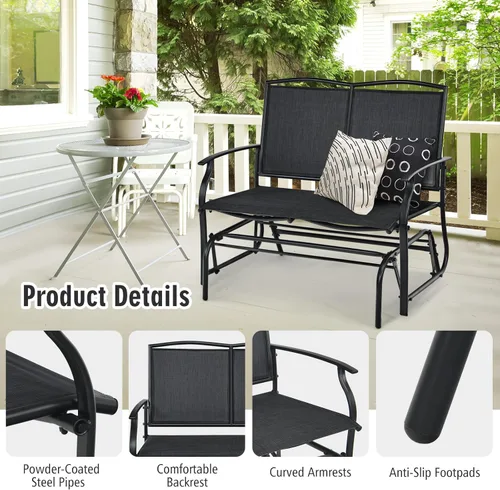 Miniatura 5 de Tangkula Banco planeador de patio para 2 personas, silla de sofá biplaza mecedora para exteriores con marco de acero resistente, tela de asiento