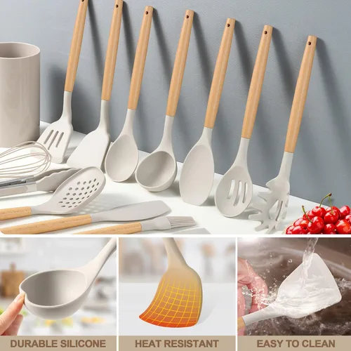 Miniatura 2 de LIANYU Juego de utensilios de cocina de 15 piezas con soporte, utensilios de cocina de silicona que incluyen espátula, pinzas, espátula, espátula