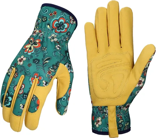 Miniatura 16 de Bamllum Guantes de cuero para jardinería para mujer, guantes de trabajo para deshierbe, excavación, plantación, rastrillo y poda