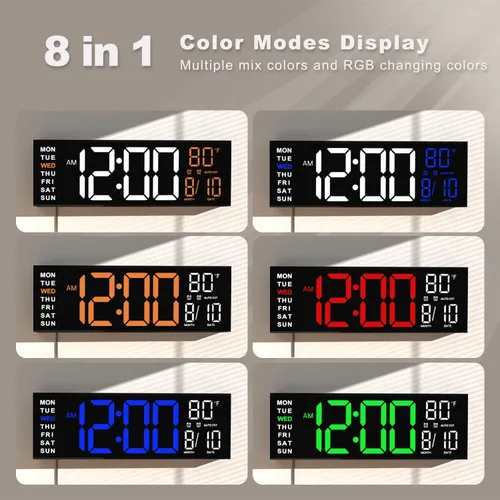 Miniatura 3 de JALL Reloj digital grande de montaje en pared de 16 pulgadas, temporizador de cuenta atrás, alarma, LED grande, color RGB, DST, temperatura