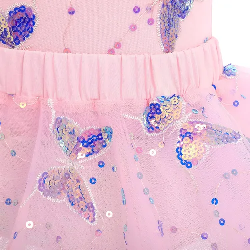 Miniatura 7 de AFAVOM Camisola de lentejuelas de mariposa para niñas, vestido de ballet con volantes, falda tutú con purpurina, leotardo, disfraz de bailarina