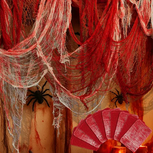 Miniatura 14 de Watayo Paquete de 8 paños espeluznantes de Halloween, tela espeluznante de 72 x 30 pulgadas, tela de araña elástica de Halloween, gasa espeluznante