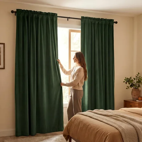 Miniatura 23 de CUCRAF Cortinas opacas de terciopelo negro de 63 pulgadas de largo, con aislamiento térmico, reducción de ruido, bolsillo para barra, cortinas