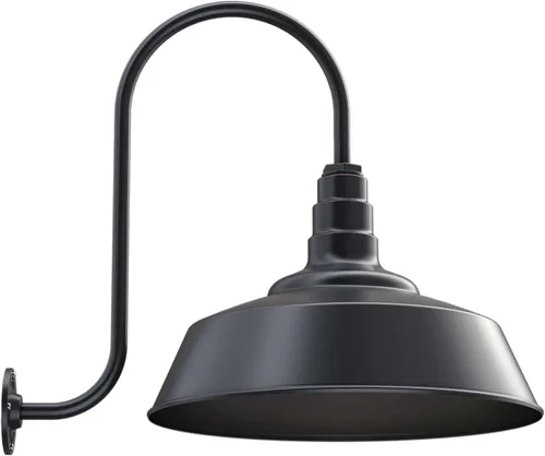 Steel Lighting Co. Lámpara grande de granero para exteriores, con cuello de cisne, fabricada en Estados Unidos con acero de calibre 18, cúpula de 20
