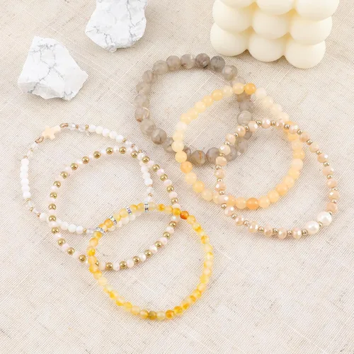 Miniatura 3 de Pulseras bohemias apilables de cuentas para mujer con dije de cruz, 6 pulseras elásticas de cuentas de piedra natural, cuentas de cristal de perlas