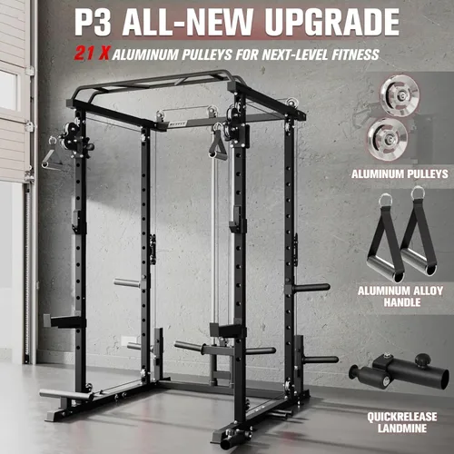 Miniatura 3 de RitFit El paquete multifunción de garaje y gimnasio en casa incluye jaula de potencia de 1200 libras PPC03/P3 con sistema de cruce de cables, banco