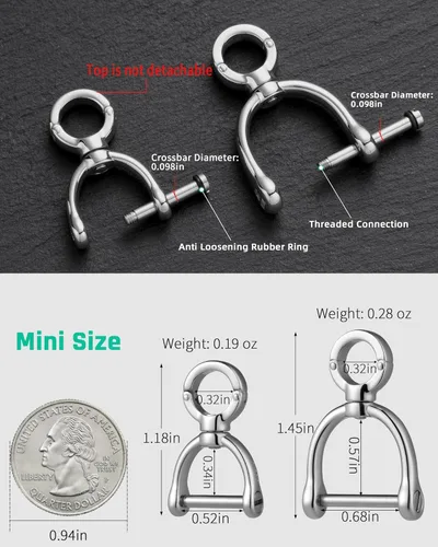 Miniatura 2 de TISUR Llavero pequeño para automóvil, llavero de anillo en D con grillete de tornillo, llavero giratorio resistente para llavero, bolso, llavero