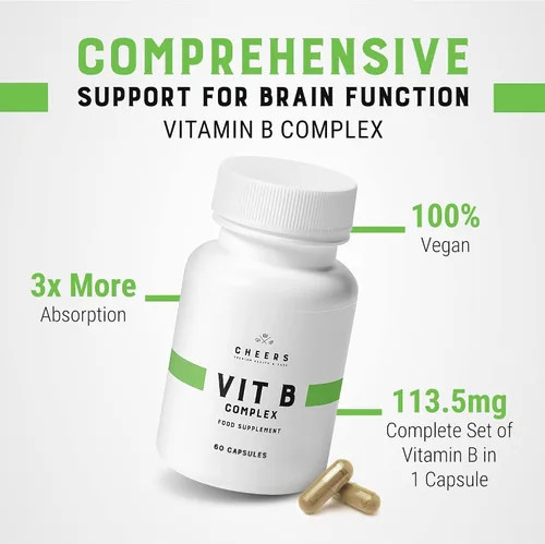Miniatura 2 de CHEERS Suplemento de complejo de vitamina B 113.5 mg de vitaminas B completas con B1, B2, B3, B6, B12 Complejo B vegano de alta absorción