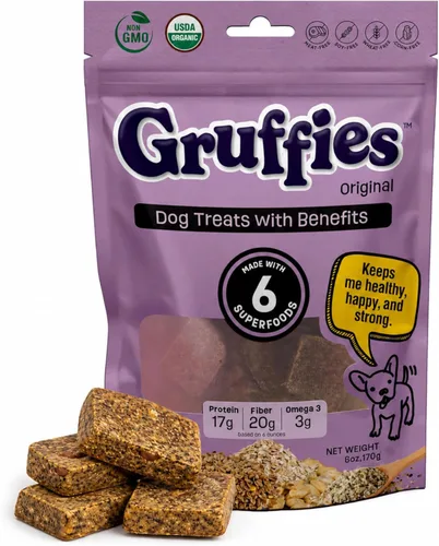 Golosinas orgánicas para perros para el bienestar diario, sabor a mantequilla de maní con superalimentos, alto contenido de proteínas y omega-3,