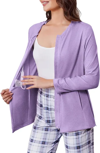 Miniatura 11 de Deyeek Camisas de mastectomía con bolsillos de drenaje, para después de la cirugía de hombro, tops para mujer de quimioterapia de manga larga