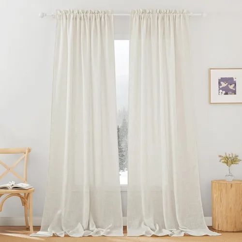 Miniatura 36 de RYB HOME Cortinas extralargas de 108 pulgadas de largo, transpirables con bolsillo para barra, cortinas traslúcidas blancas para sala de estar
