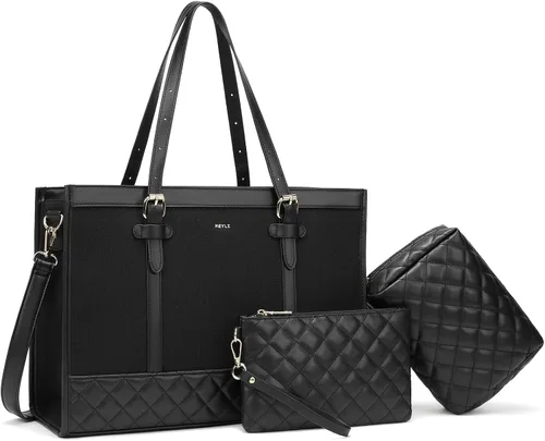Miniatura 10 de Keyli 3 piezas Bolsa para Laptop para Mujeres, 15.6 Pulgadas Bolsa de Lona Tote Bolsas de Trabajo Grandes Maletín de Computadora de Negocios Bolso