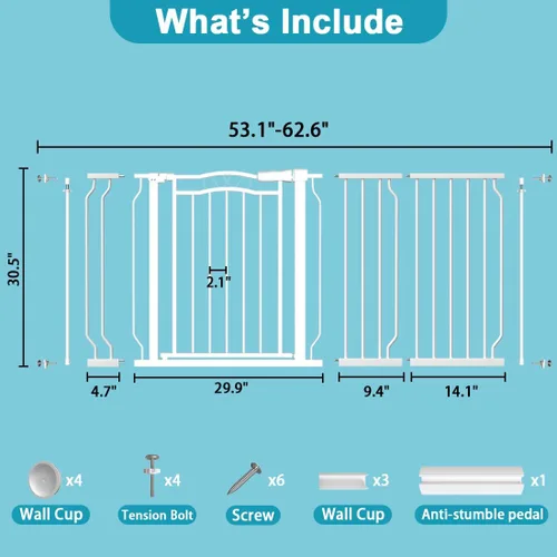 Miniatura 2 de Puerta de bebé extra ancha para puertas de 53.1 a 62.6 pulgadas, puertas para perros montadas a presión con puerta, barrera de seguridad infantil