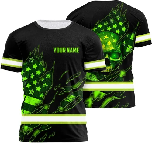 Maddly Colección de ropa de trabajo de alta visibilidad con bandera de EE. UU. personalizada con nombre para trabajadores, corredores, camioneros,
