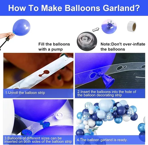 Miniatura 7 de Kit de arco de globos azules, kit de guirnalda de arco de globos azul marino y blanco con globos de confeti azul claro azul cromado, globos azules