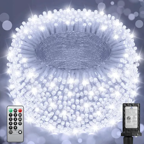 Miniatura 9 de 380 luces LED de Navidad de 125 pies, guirnalda de luces para exteriores, impermeables, temporizador y memoria, 8 modos regulables, para árbol