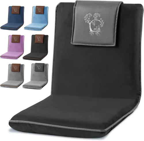 Miniatura 10 de Silla de meditación japonesa de suelo con soporte para la espalda para adultos - Silla de meditación premium con respaldo ajustable y plegable