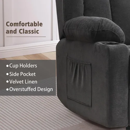 Miniatura 7 de Ketaiyou Rocker - Silla reclinable giratoria para adultos, deslizador reclinable manual grande con masaje y calor, cómoda y suave tela para sala
